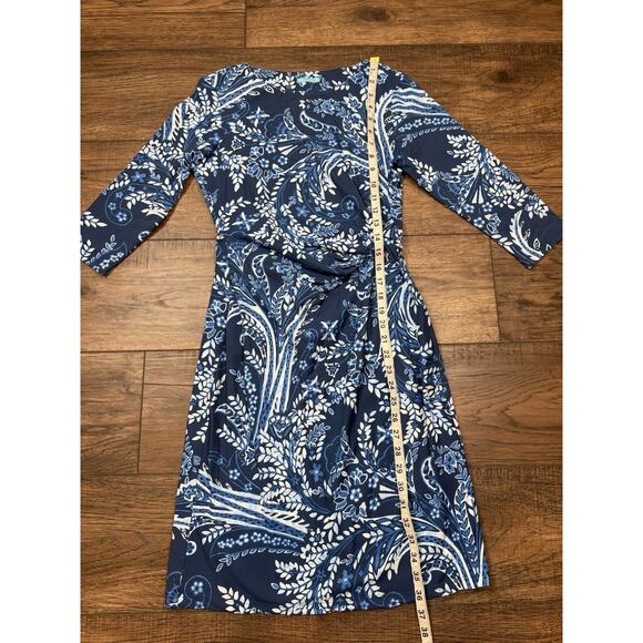 J McLaughlin Women's Size XS Blue Floral Print 3/4 Sleeve Sheath Dress - Picture 6 of 8